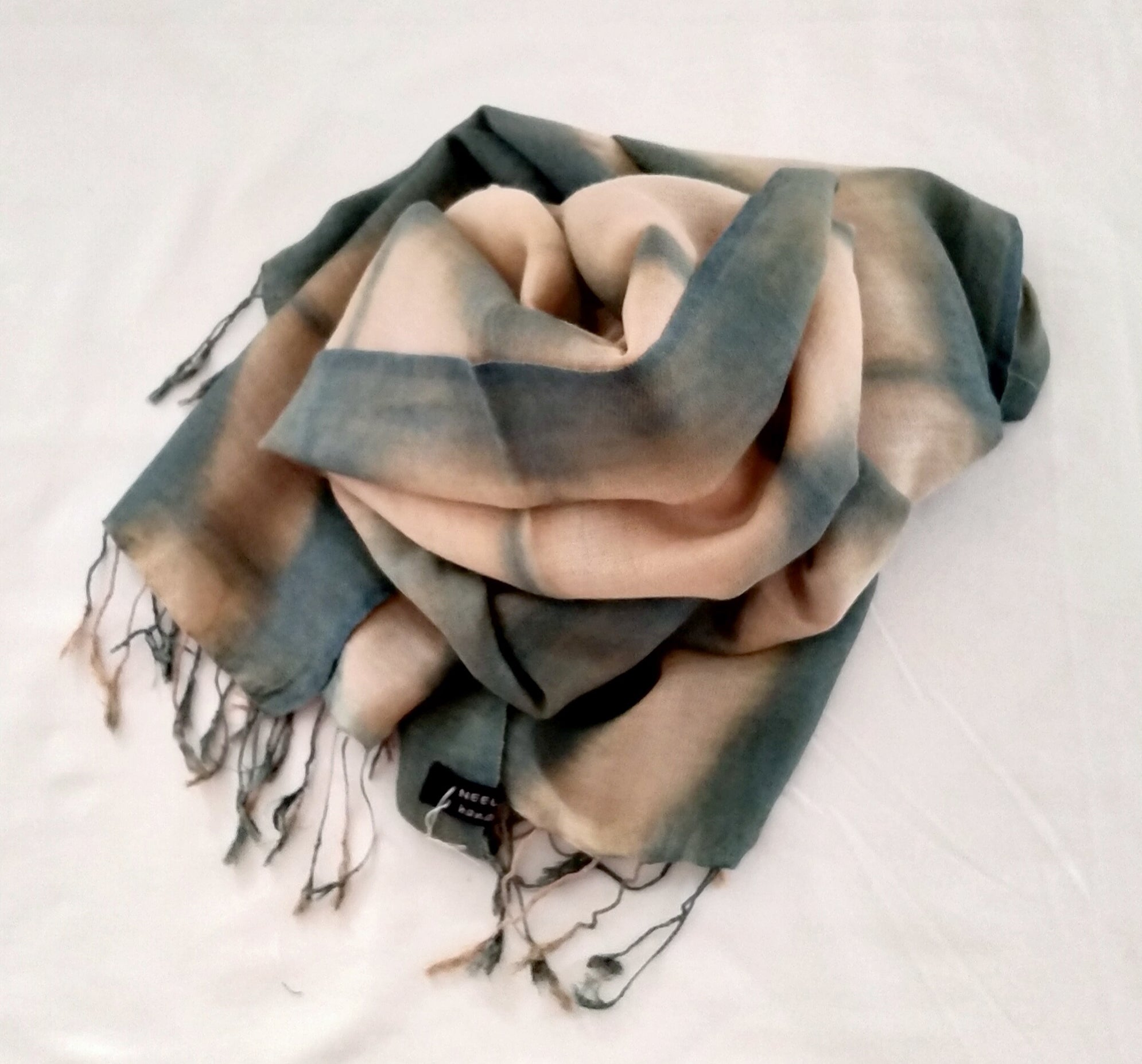 Hand dyed onion & indigo merino shawl by Neelam Singhal