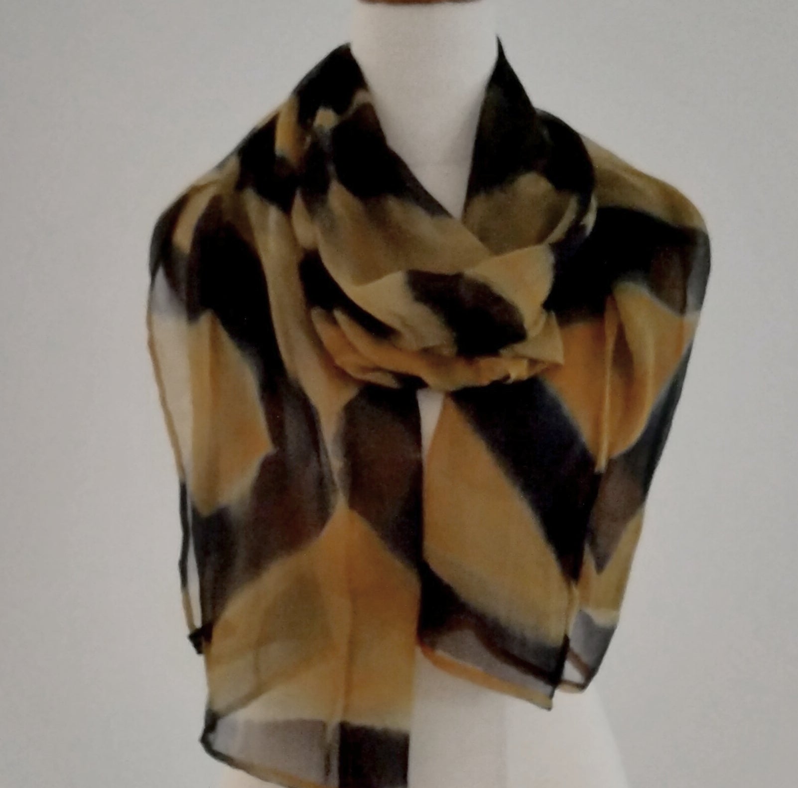 Autumn Gold  & Black Silk Chiffon Wrap handmade by Neelam Singhal