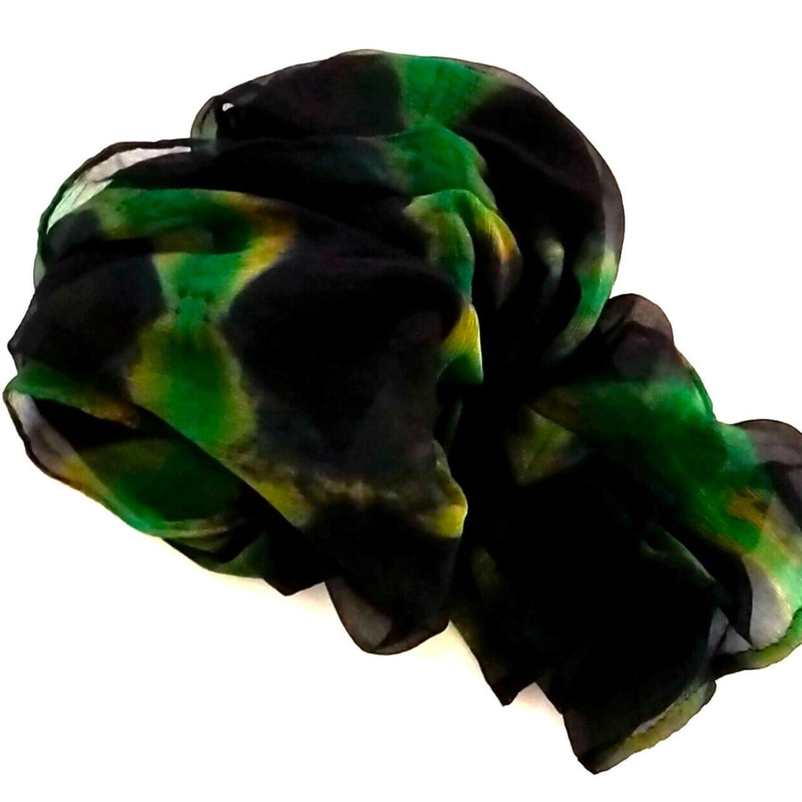 Electric Green & Black Silk Chiffon Wrap handmade by Neelam Singhal