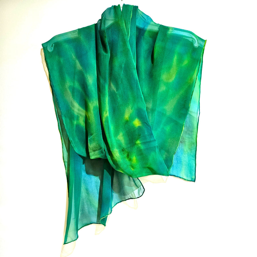 "Emerald" Silk Georgette shawl handmade by Jane Hinde.