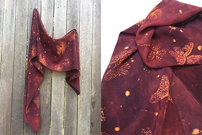 Naturally Dyed and printed scarf by Pam de Groot