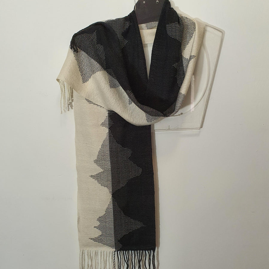 black and white clasped weft scarf