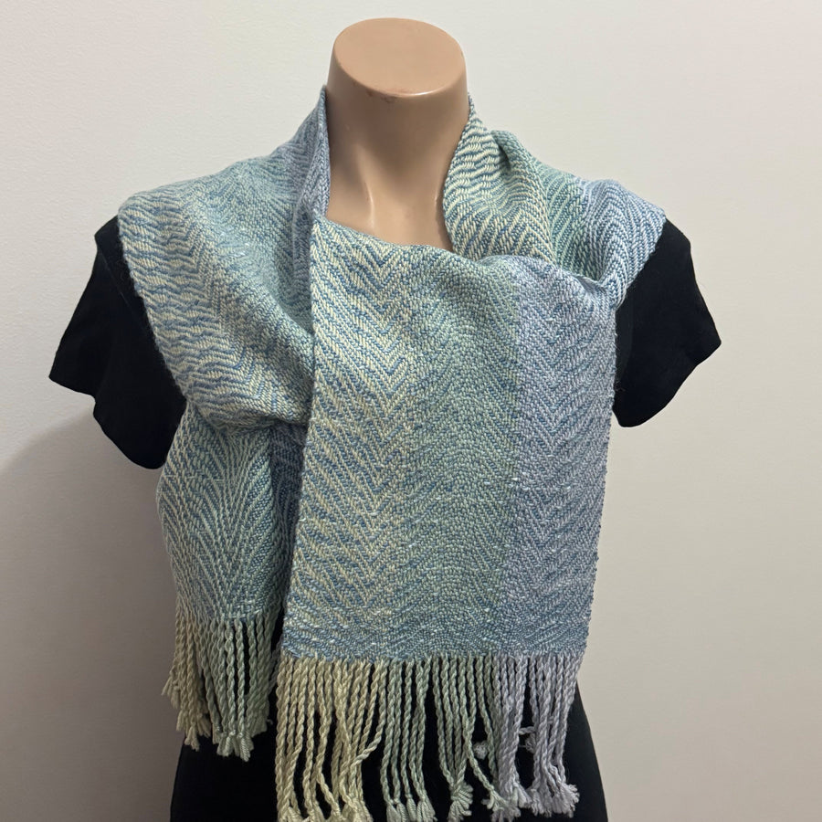 Warm and cuddly merino-silk blend scarf, handwoven by Joy Dodd