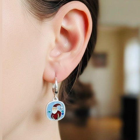 ‘Santa’ Cloisonné enamelled earrings handmade by Laura Haszard