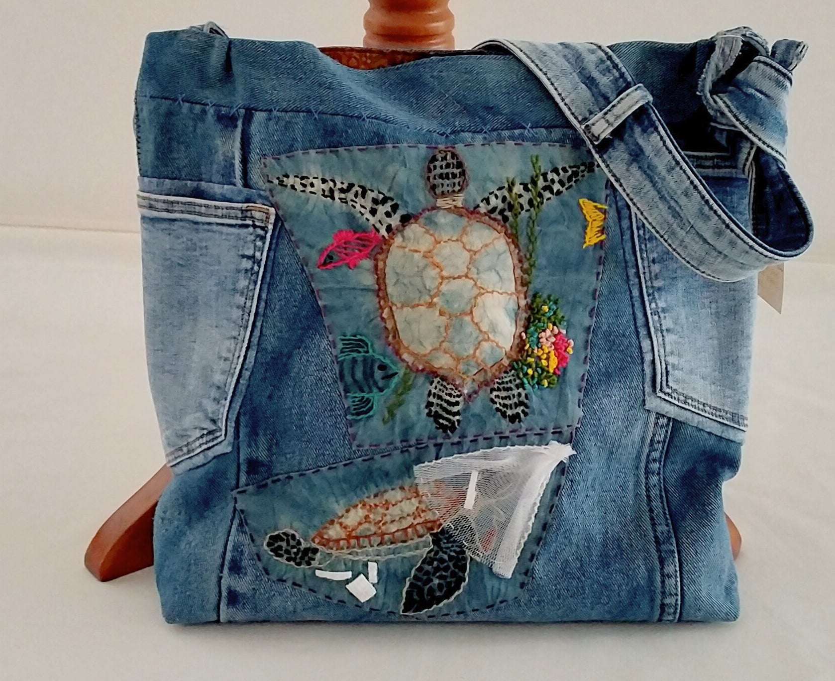 'Slow & Steady' Recycled Jeans Bag handmade by Neelam Singhal