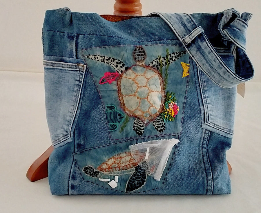 'Slow & Steady' Recycled Jeans Bag handmade by Neelam Singhal