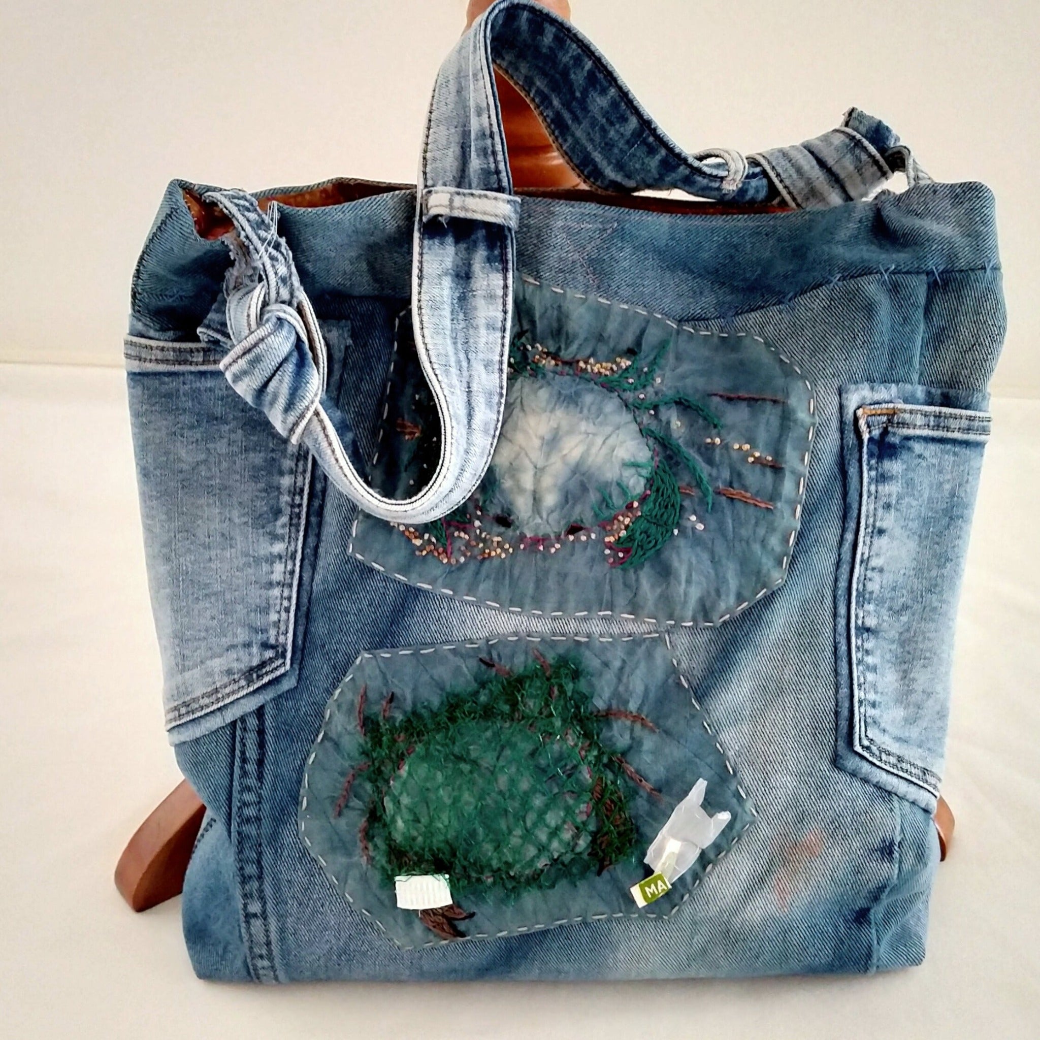 'Slow & Steady' Recycled Jeans Bag handmade by Neelam Singhal