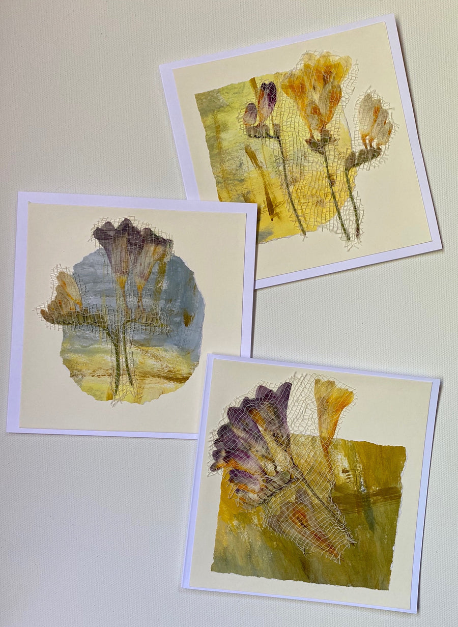 Handmade 'Freesia' Cards - Box of 3 - by Carolyn Cabena