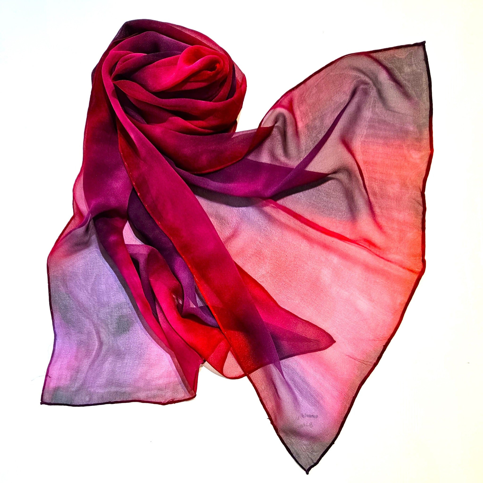 "Crimson Price" Silk Georgette shawl handmade by Jane Hinde.