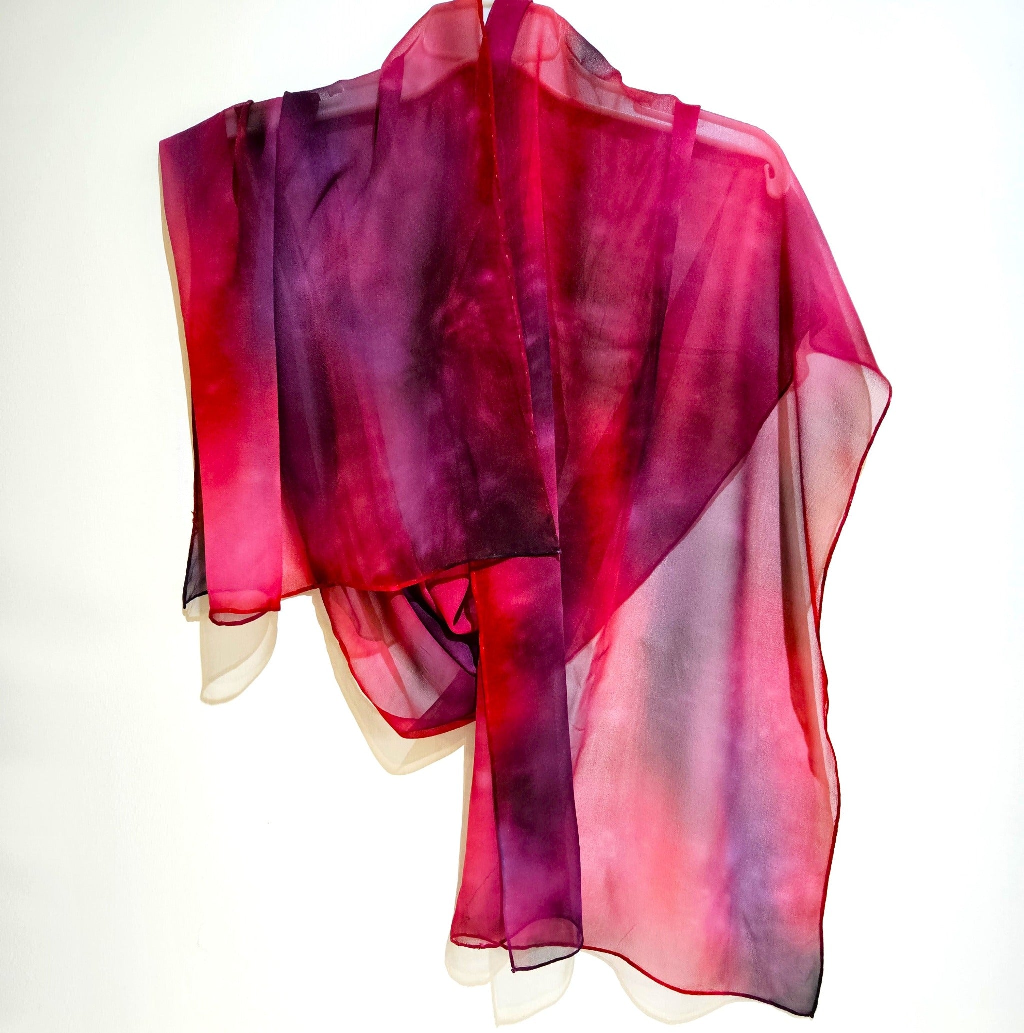 "Crimson Price" Silk Georgette shawl handmade by Jane Hinde.