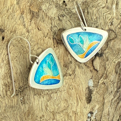 Cloisonné enamelled earrings handcrafted by Laura Haszard