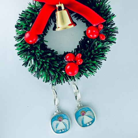 ‘Angel” Cloisonné enamelled earrings handcrafted by Laura Haszard