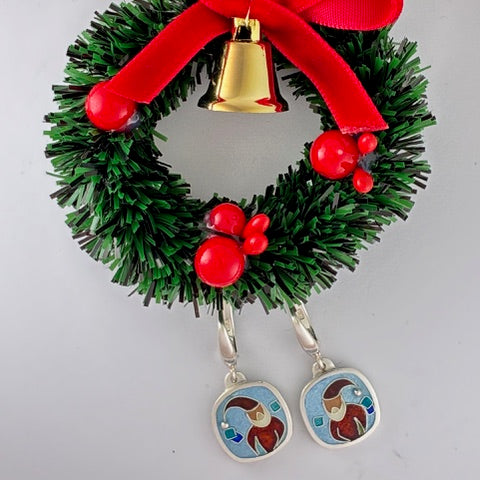 ‘Santa’ Cloisonné enamelled earrings handmade by Laura Haszard