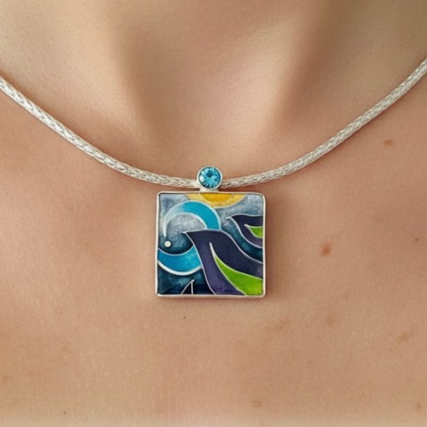 ‘Seabirds’ Enamel pendant handmade by Laura Haszard