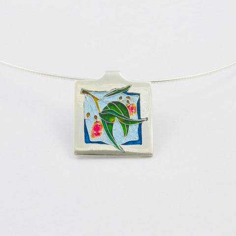 ‘Red Gum‘ Cloisonné enamel pendant on omega chain handcrafted by Laura Haszard