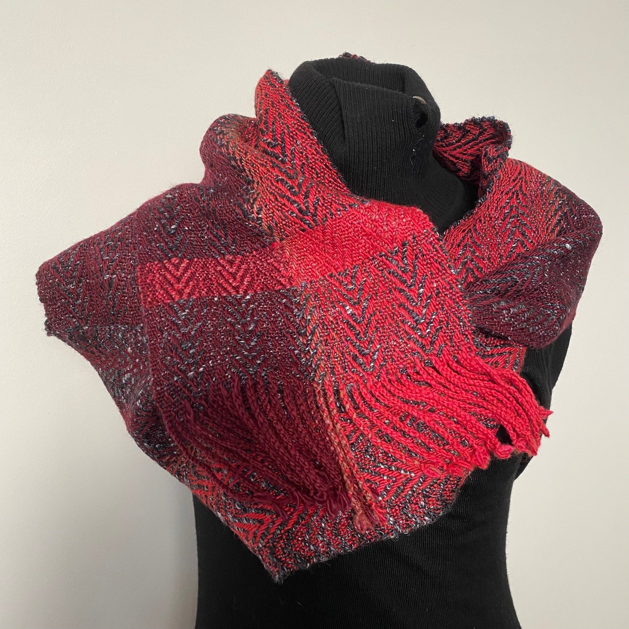 Handwoven scarf with handspun yarn by Joy Dodd