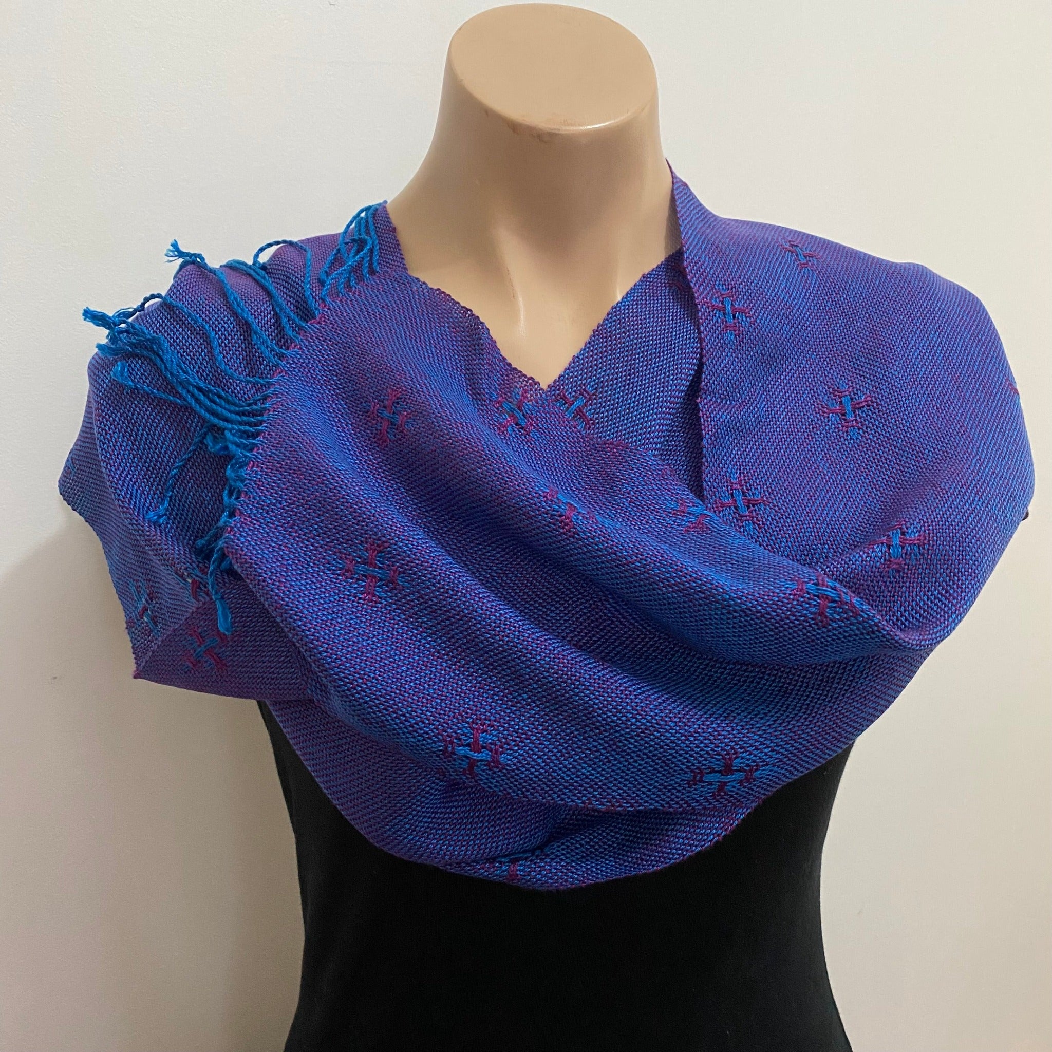 Iridescent tencel scarf handwoven by Joy Dodd