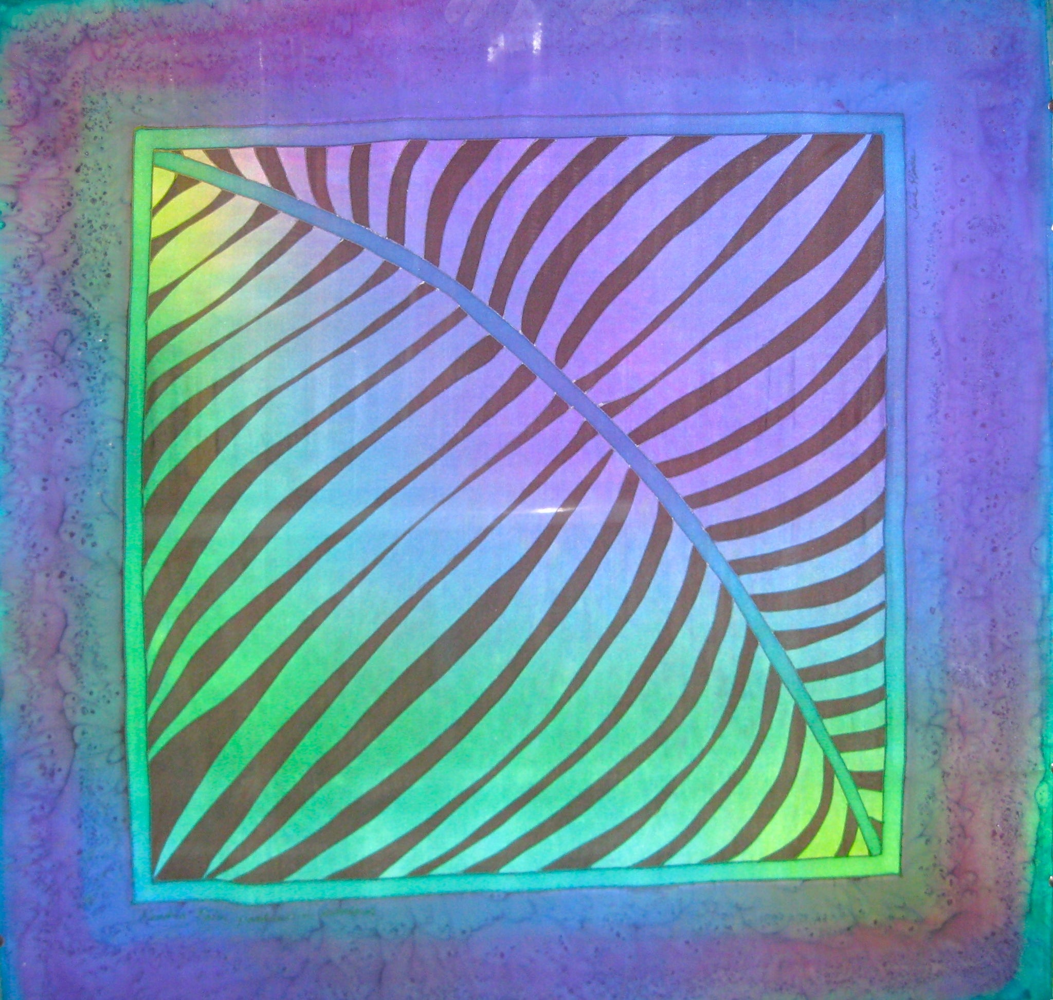 "Kentia Palm Patterns" hand painted square silk scarf by Jane Hinde