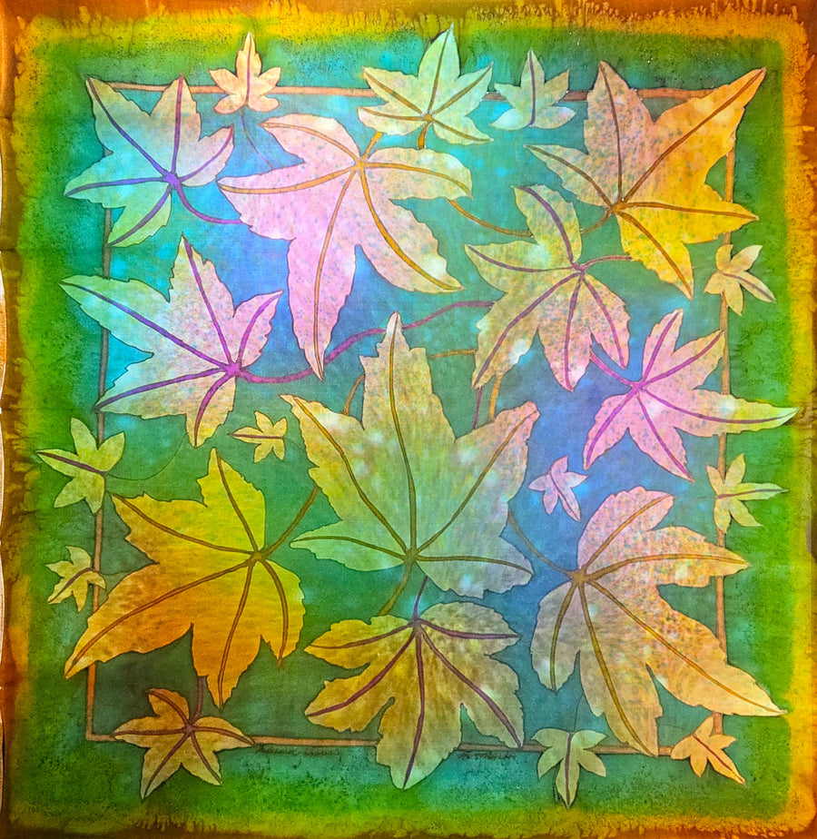 "Autumn Leaves" hand painted square silk scarf by Jane Hinde