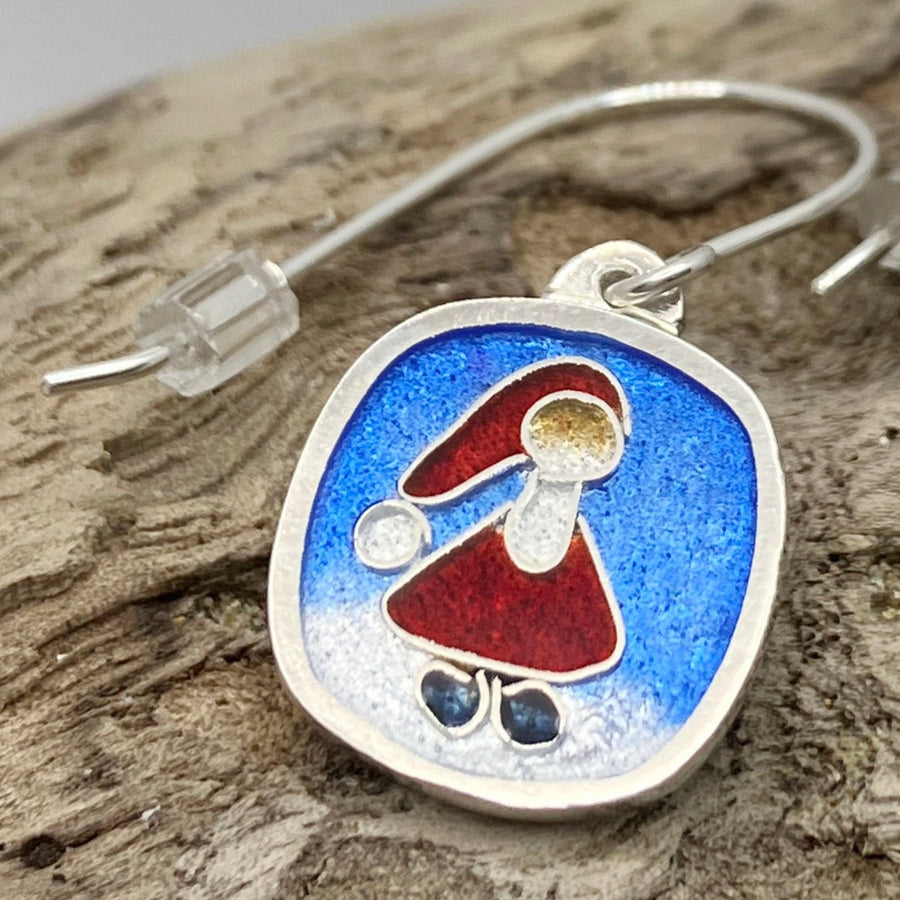 Cloisonne Santa earrings handmade by Laura Haszard