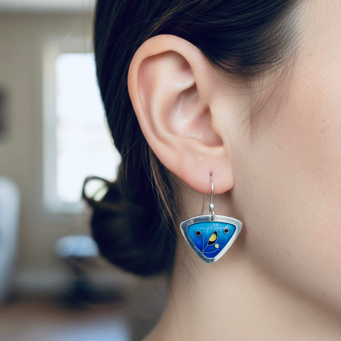 Cloisonné enamelled earrings handcrafted by Laura Haszard