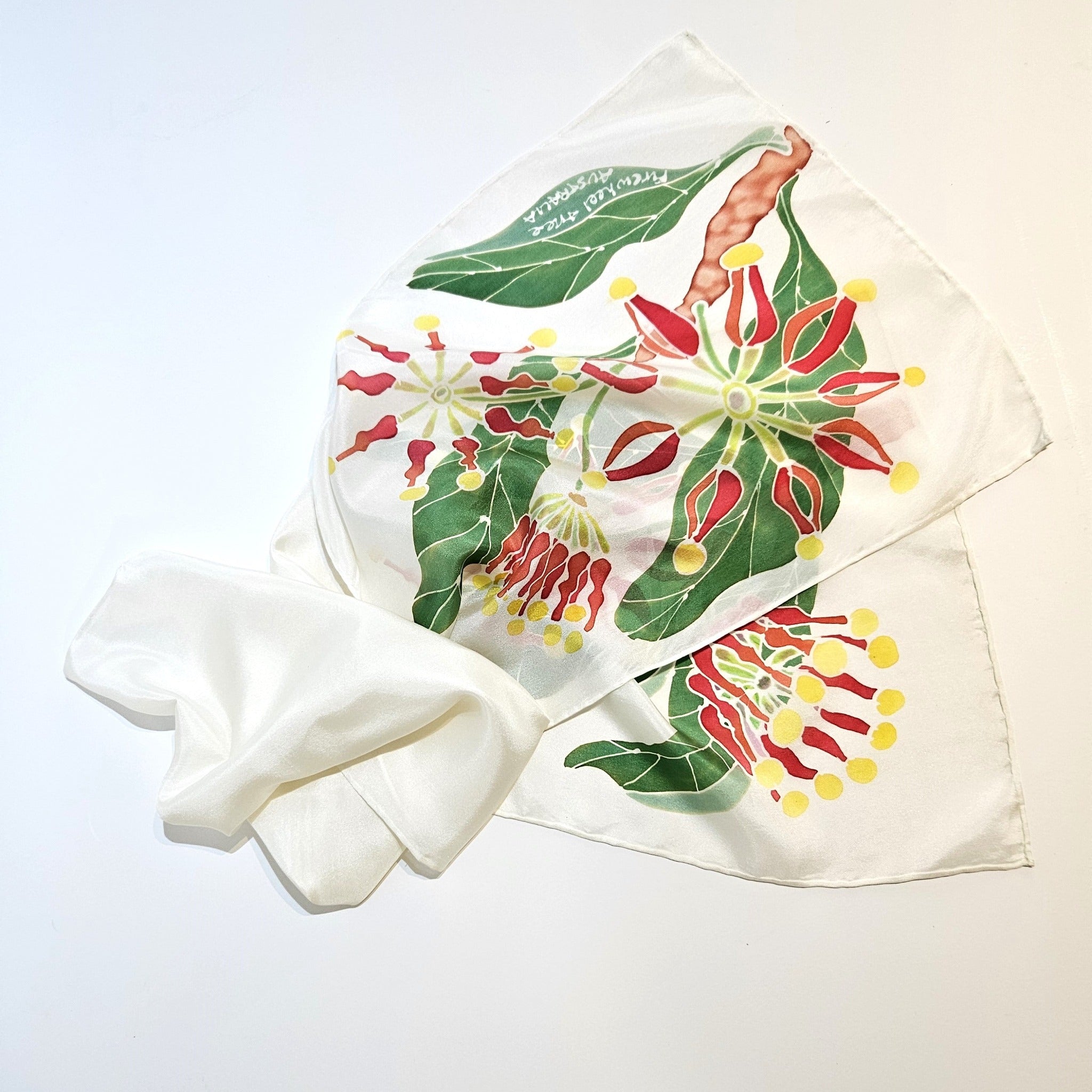 " Firewheel Tree" hand painted silk scarf handmade by Jane Hinde.