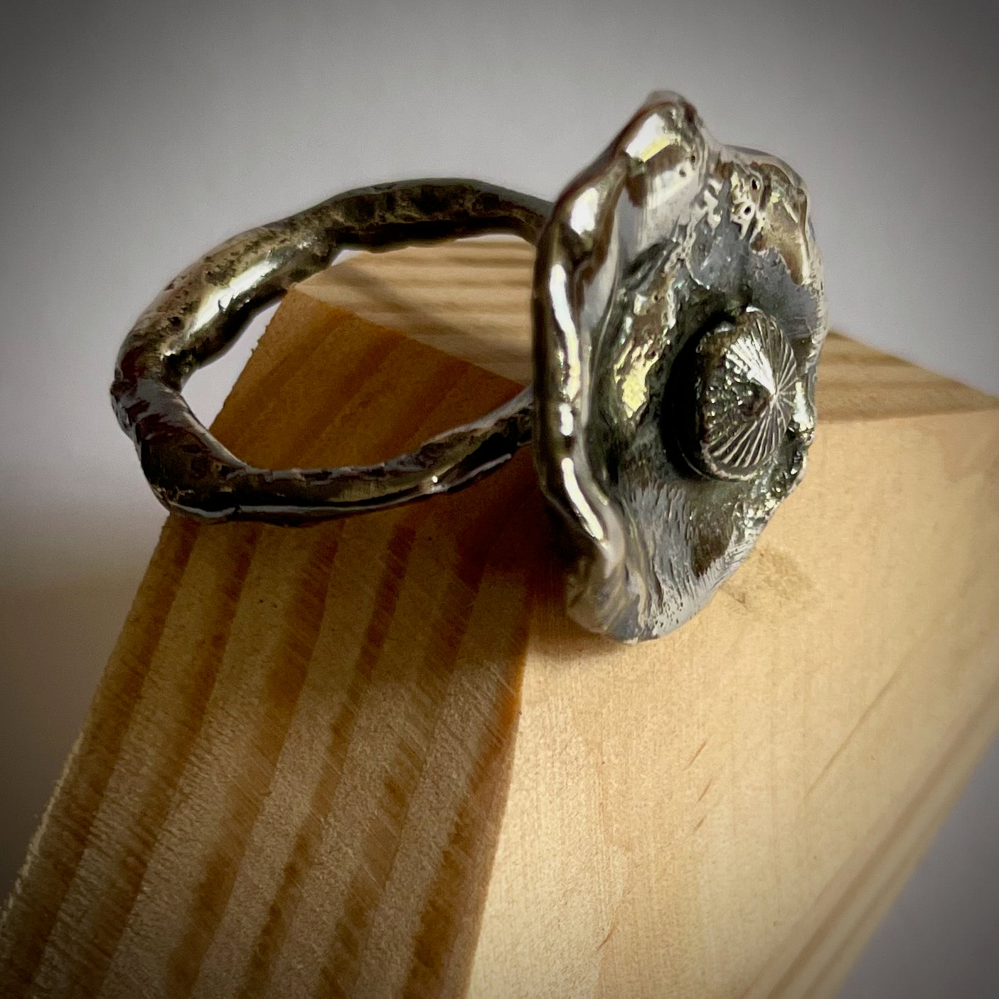 Oxidised Stirling silver hand cast ring by Pam de Groot