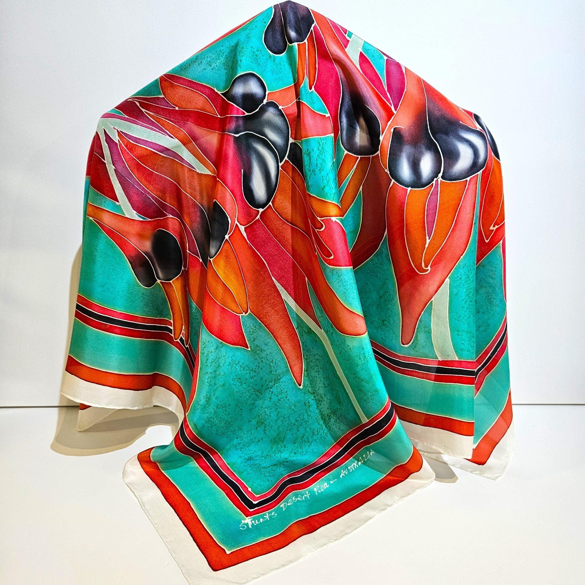 " Sturt's Desert Pea" handpainted silk scarf by Jane Hinde