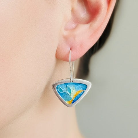 Cloisonné enamelled earrings handcrafted by Laura Haszard