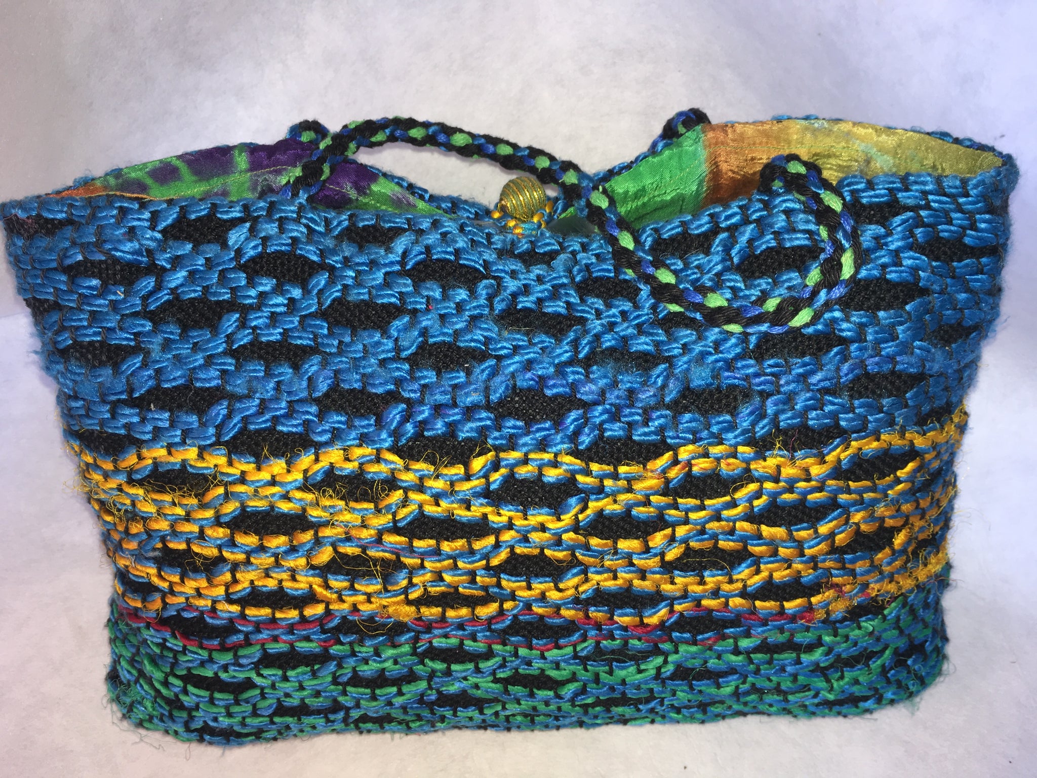 Handbag handwoven in Sari silk yarn & cotton