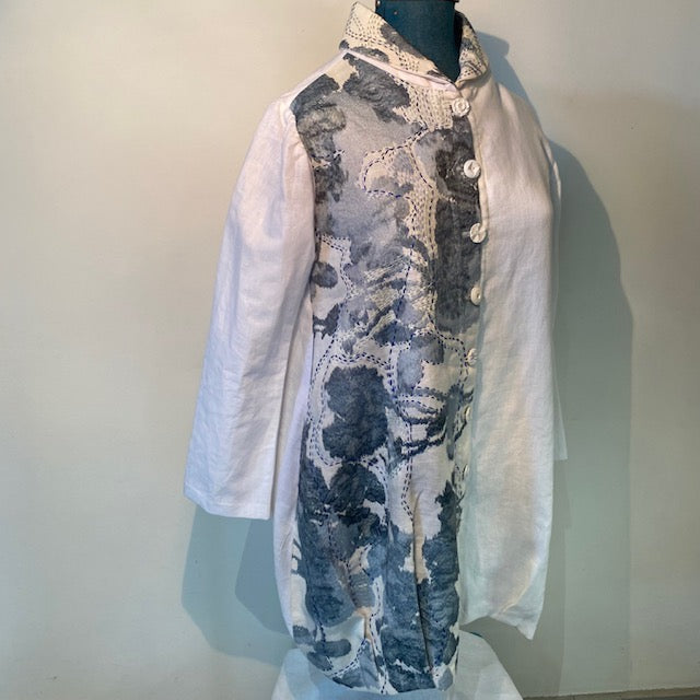 Upcycled and embroidered linen jacket handmade by Lynne Ambler