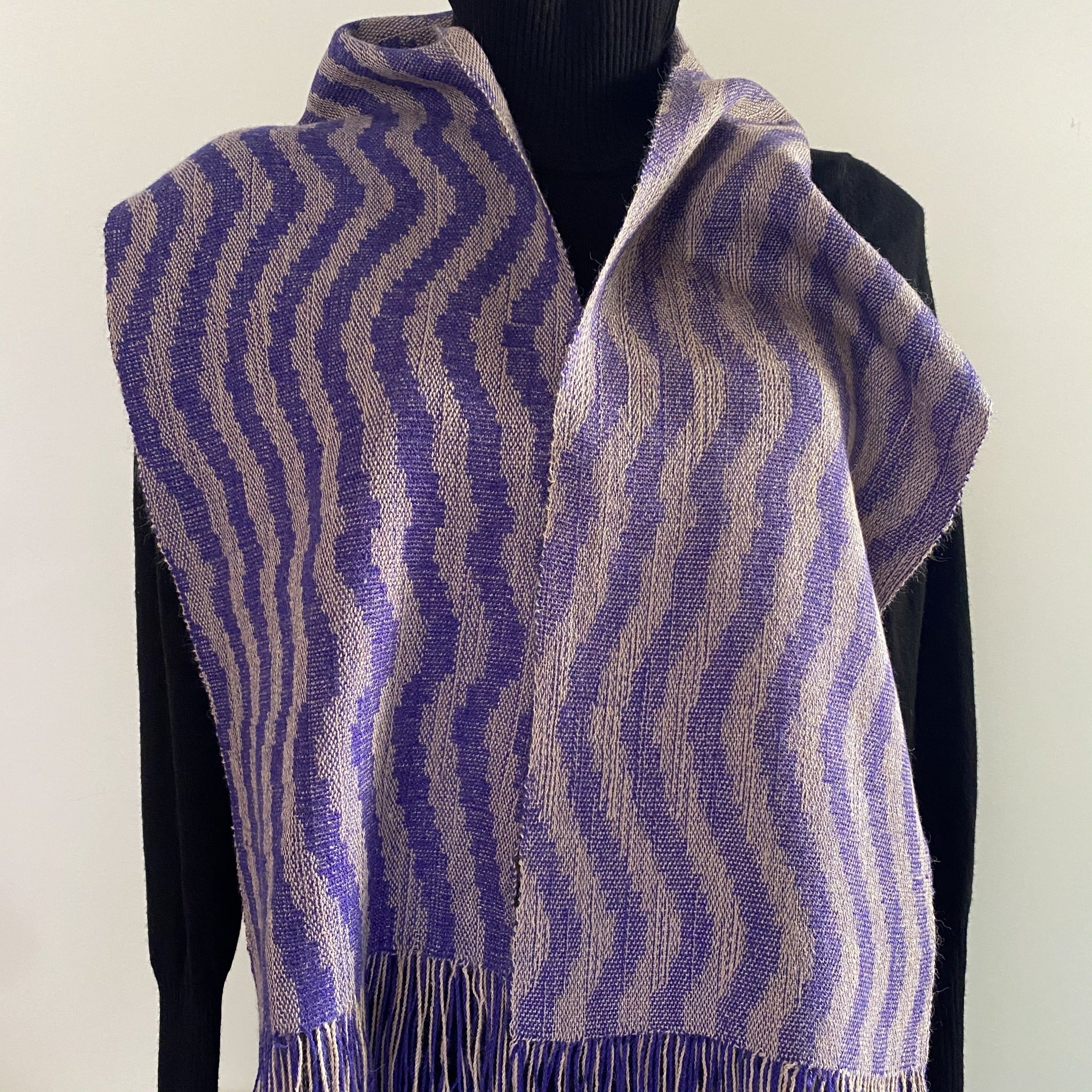 Alpaca/silk scarf "Skies" handwoven by Joy Dodd