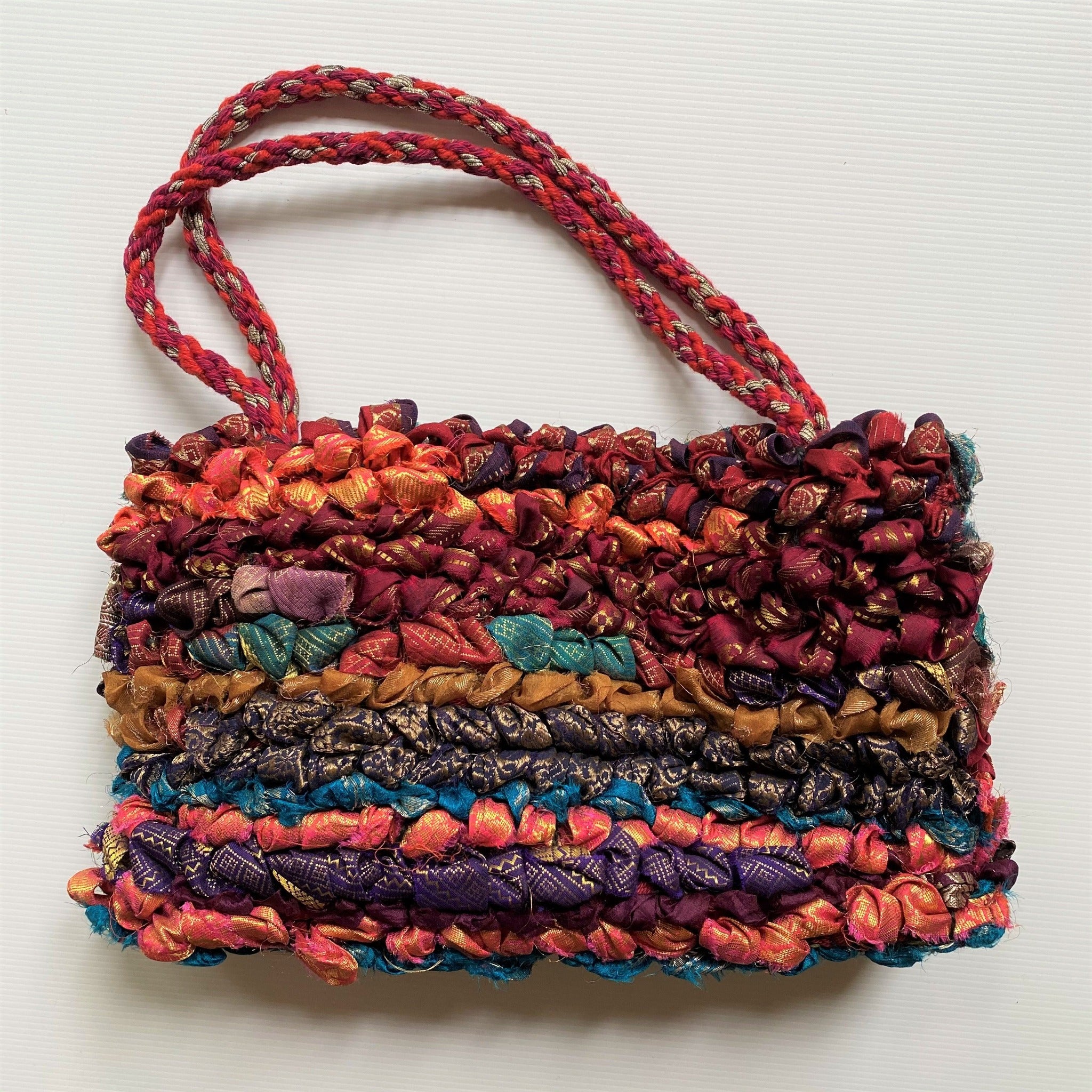 Braided Handle Sari Purse- recycled material Braided Handle Sari Purse- recycled material