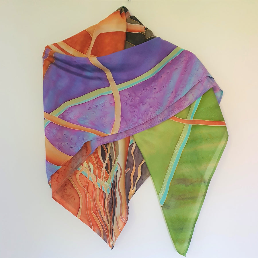 Large silk shawl "Banyan Tree" handpainted by Jane Hinde