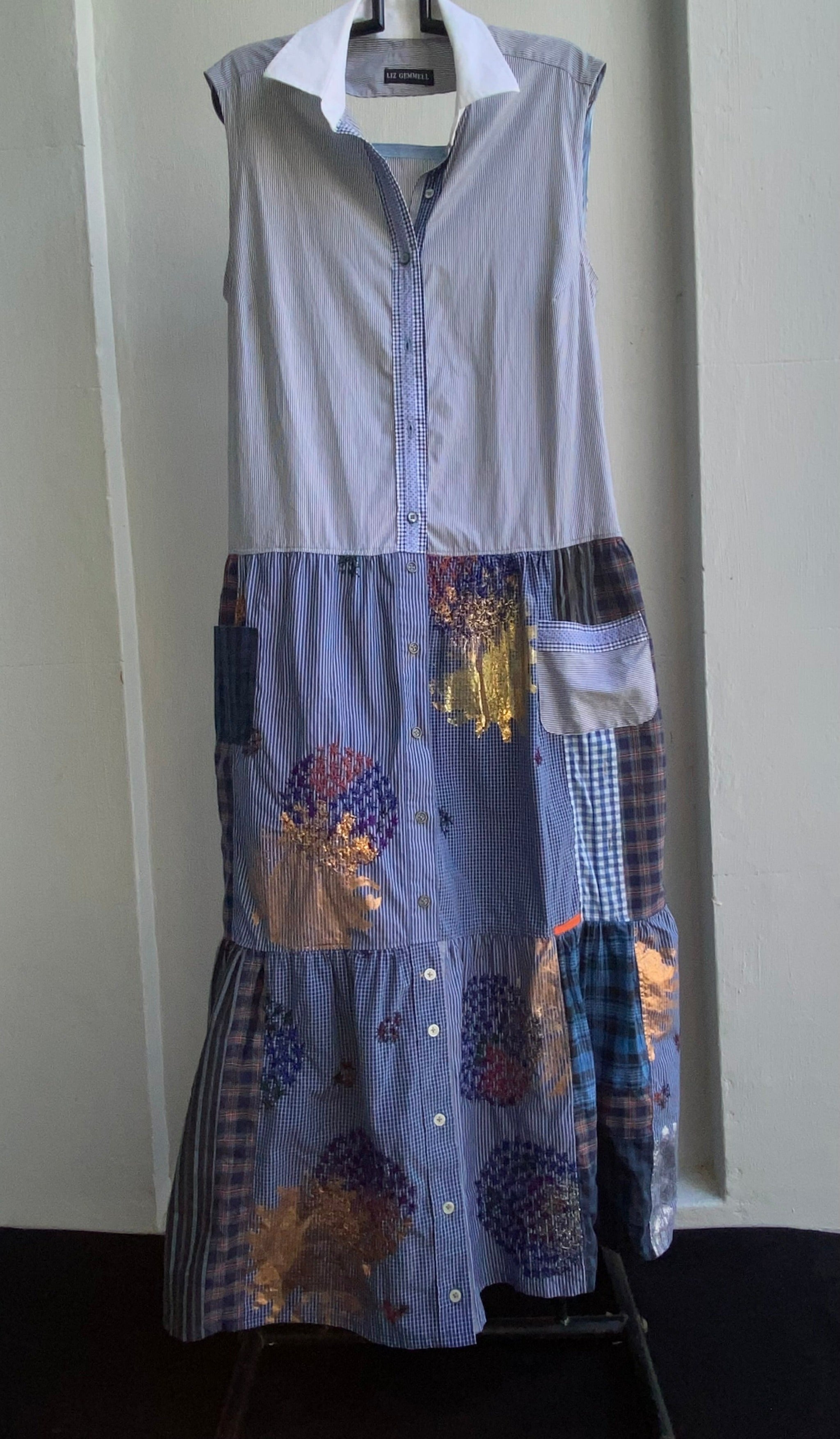 Upcycled tiered cotton dress handmade by Liz Gemmell