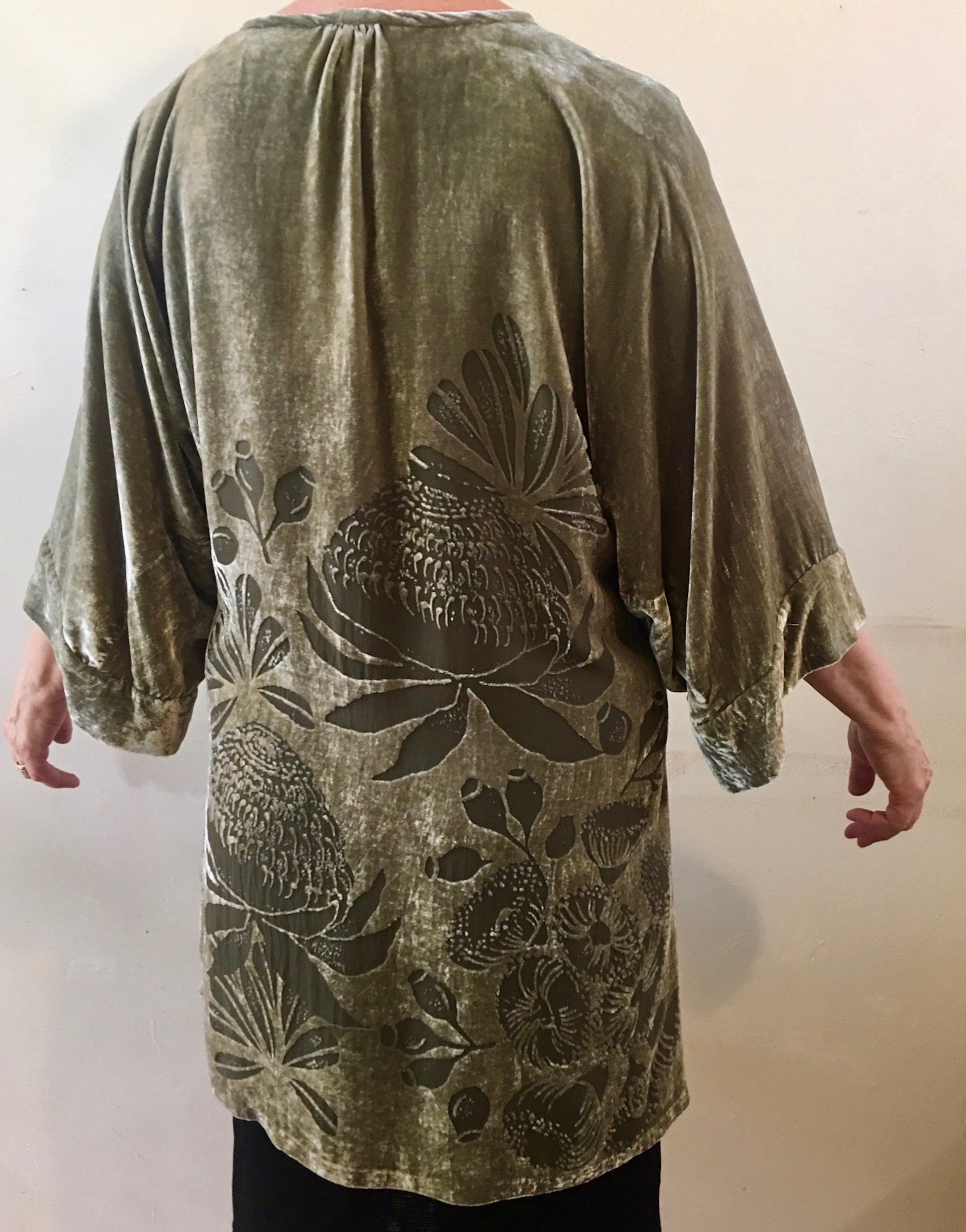 Velvet waratah jacket by Carolyn Cabena
